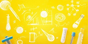 黄色背景上的科学实验元素