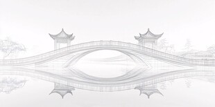 水墨拱桥中式景致