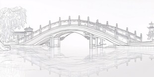中式古桥线稿景观图