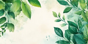 清新绿叶水彩背景图