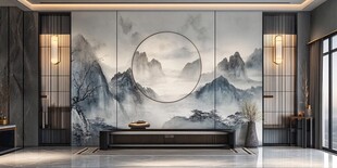 中式山水背景墙客厅设计