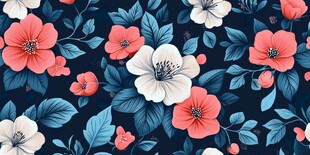 深蓝底多彩花卉图案