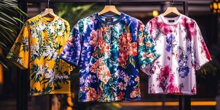 三件多彩花卉图案潮流T恤