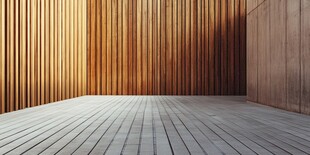 木质墙面与地板的室内空间