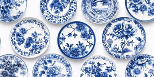 蓝白青花瓷盘艺术展示