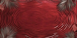 红色波纹背景与棕榈叶