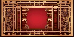 中式红金雕花边框背景图
