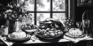 丰盛餐桌 节日美食与花卉