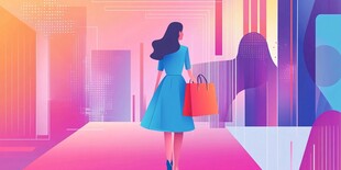 时尚女子街头购物背影