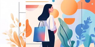 女子购物背影 多彩插画风