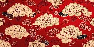 中式祥云红底传统图案