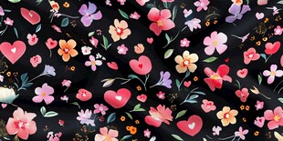 缤纷花卉爱心图案布料