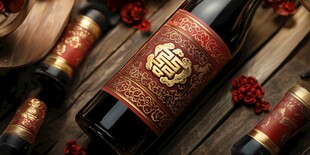 中式喜庆红酒瓶精致摆拍
