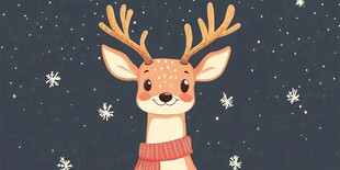 可爱小鹿戴围巾迎雪