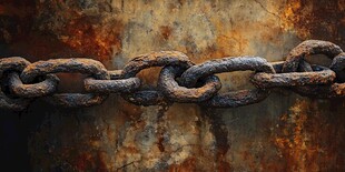 生锈铁链依附斑驳背景