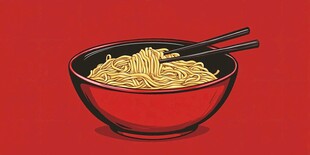 红色碗中的美味面条