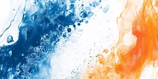 蓝橙水墨交融艺术画面