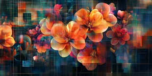 绚丽花卉与数码背景融合