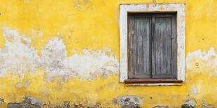 黄色旧墙中的古朴木窗