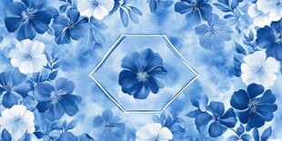 蓝白花卉几何图案背景图