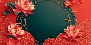 中式荷花红底背景图
