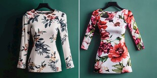 两款花卉印花长袖连衣裙