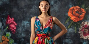 花卉印花裙模特时尚展示