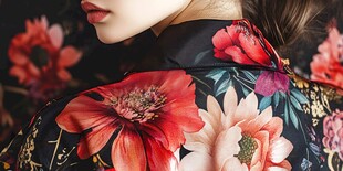 中式印花华服女子侧影