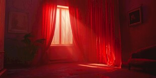 红色光影下的静谧房间