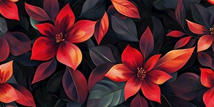 艳丽红花与深绿叶图案