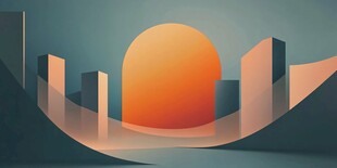 城市落日风景抽象插画