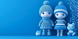 蓝色系可爱针织玩偶组合