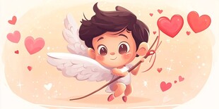 可爱小丘比特与爱心飞舞
