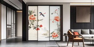 中式花鸟屏风装点客厅空间