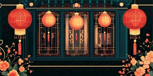 中式古风庭院的灯笼景致