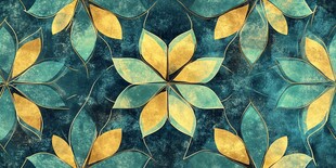 蓝绿黄花卉几何图案纹理