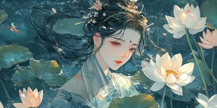 荷塘中的古风女子