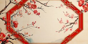 中式红框梅花装饰背景图