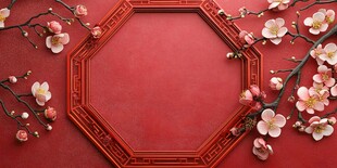 中式红底梅花八角框背景