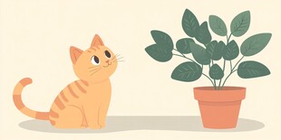 猫咪凝视绿植的温馨瞬间