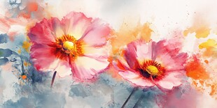 水彩绘就的艳丽双生花