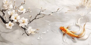 玉兰花下金鱼游弋