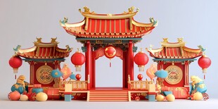 中式传统门楼 喜庆装饰