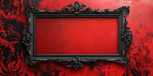 复古红墙中的黑色雕花相框