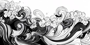 黑白动感海浪艺术插画
