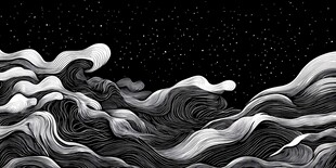 黑白海浪与星空艺术图景