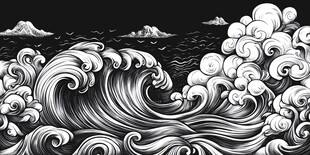 黑白海浪奇幻艺术图景