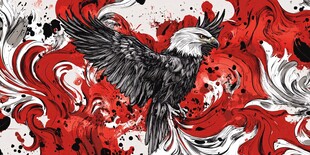 展翅雄鹰与动感红墨背景