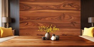 木质背景墙的温馨客厅场景
