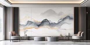 新中式客厅山水壁画背景墙